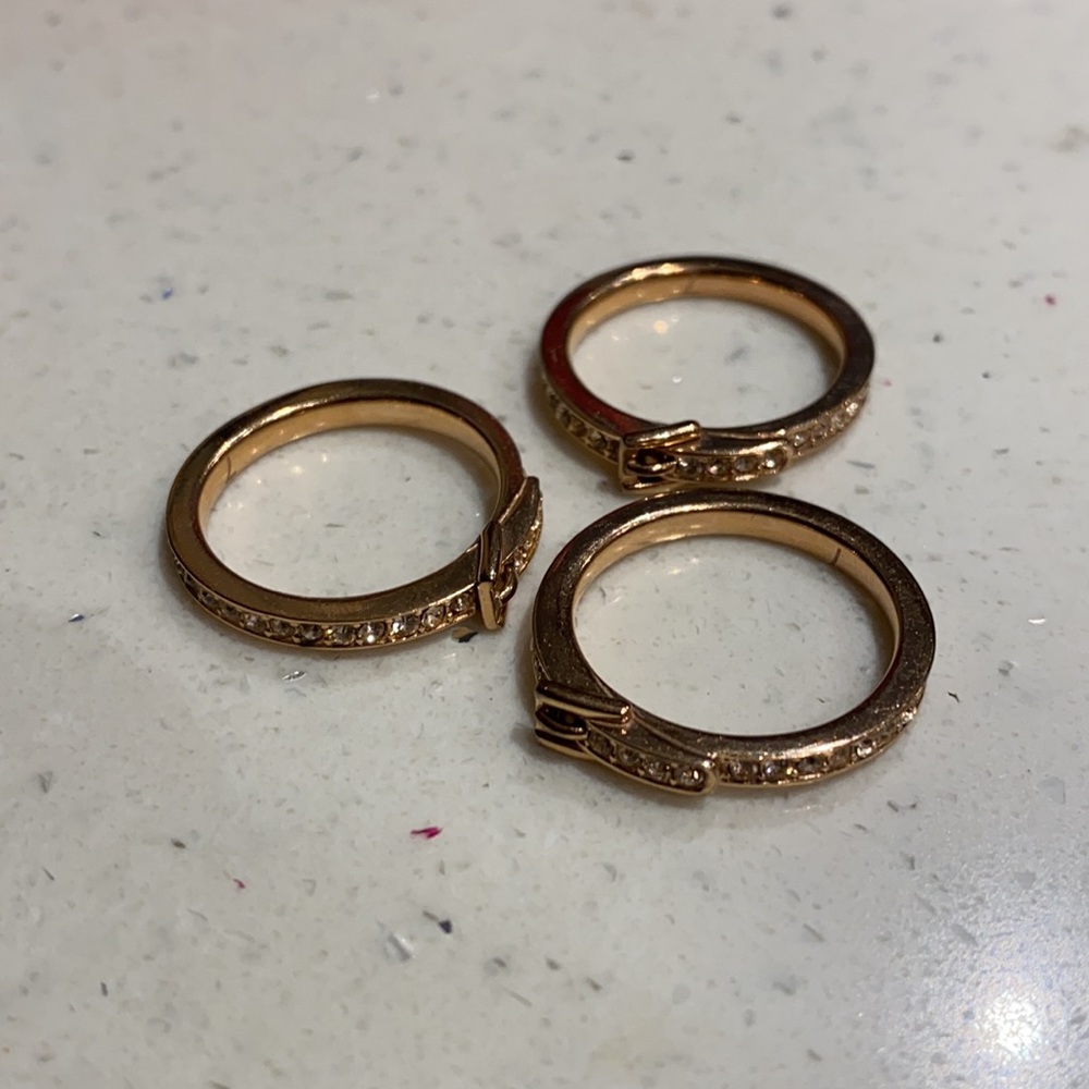 Michael Kors Trio Rose gold crystal belt rings